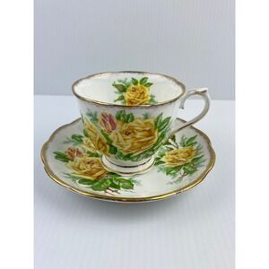 Vintage Royal Albert Tea Rose Teacup Saucer Set Yellow Roses Bone China England